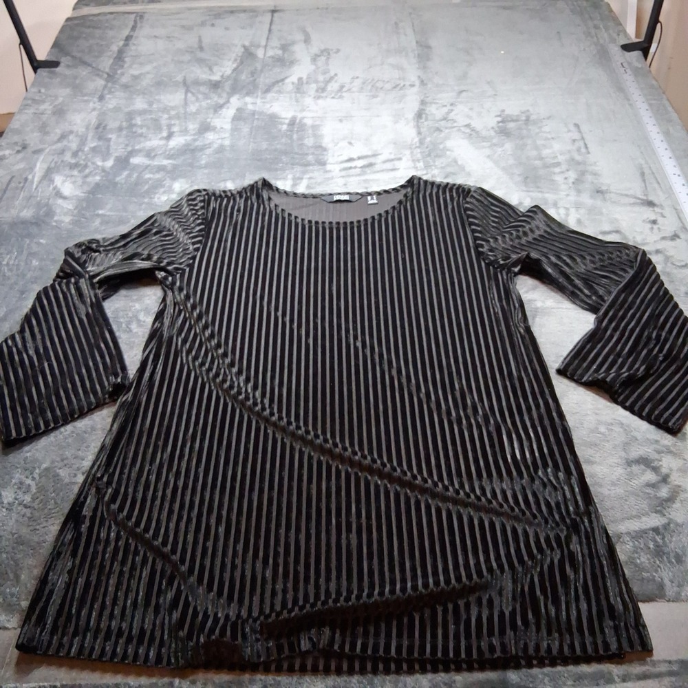 Dennis by Dennis Basso Womens Black Striped Velvet Tunic Top Bell Sleeve Size M